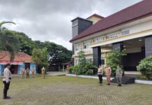 Danramil 10/Sepatan Bersama Tiga Pilar Apel Gabungan Pengamanan Pemilu 2024 Tingkat Kecamatan