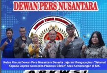Ketua Umum Dewan Pers Nusantara beserta jajaran mengucapkan “selamat kepada capres-cawapres prabowo gibran” atas kemenangan di MK.