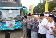 Armada Bis Nuansa Ilham Antar 442 Calon Jemaah Haji dan Petugas Haji Asal Sukabumi Gelombang Pertama