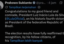 Prabowo Ucapkan Selamat atas Kemenangan Lula di Pilpres Brasil, Dorong Penguatan Hubungan Kedua Negara